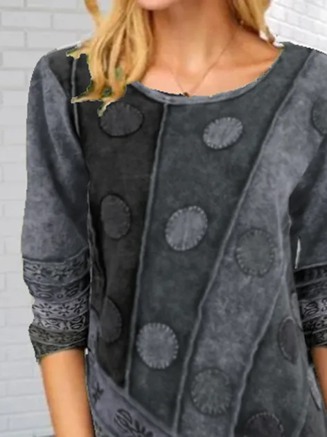 Abstract Long Sleeve Vintage Shift Shirts & Tops
