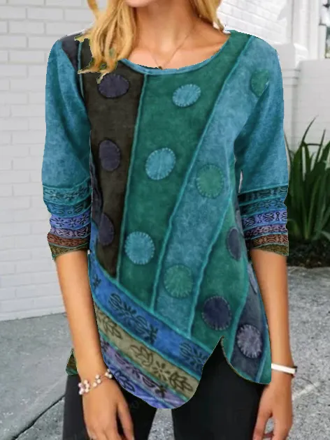 Abstract Long Sleeve Vintage Shift Shirts & Tops