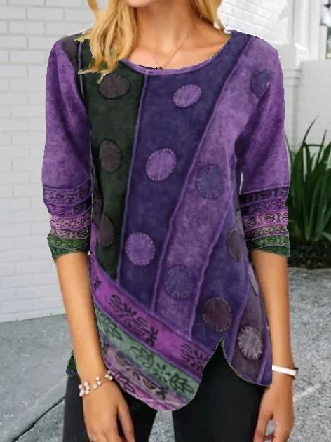 Abstract Long Sleeve Vintage Shift Shirts & Tops