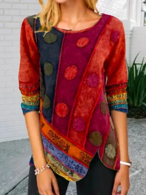 Abstract Long Sleeve Vintage Shift Shirts & Tops