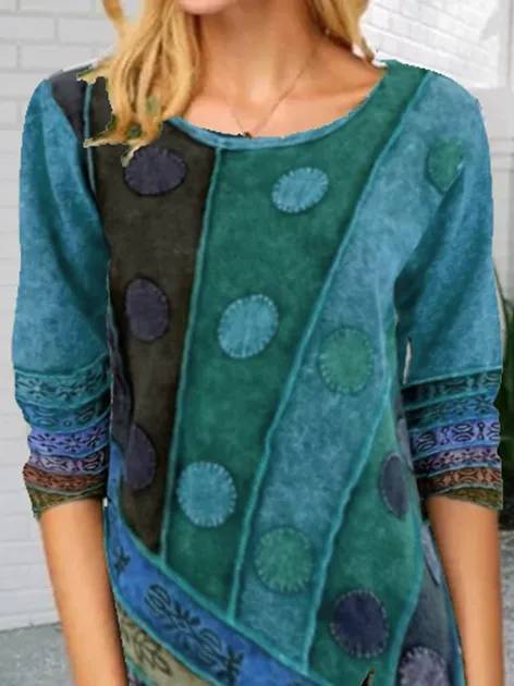 Abstract Long Sleeve Vintage Shift Shirts & Tops
