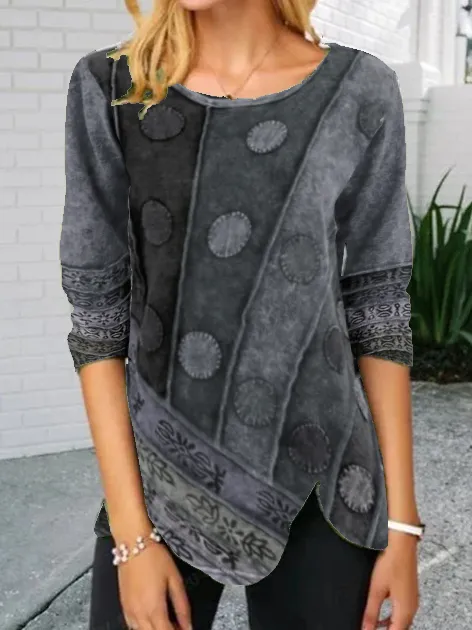Abstract Long Sleeve Vintage Shift Shirts & Tops