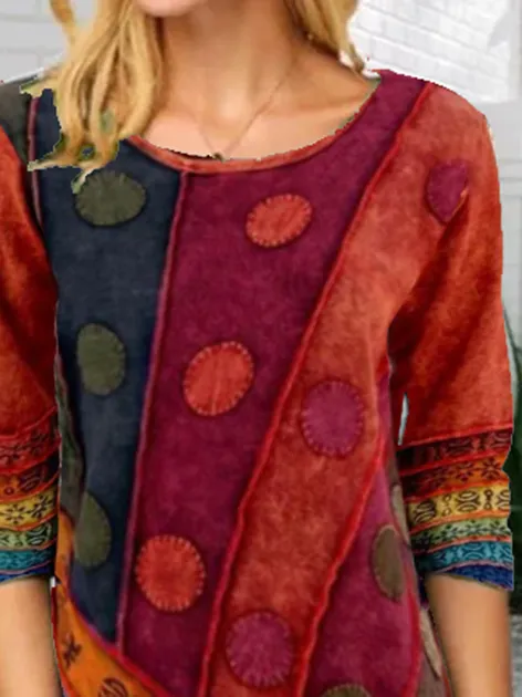 Abstract Long Sleeve Vintage Shift Shirts & Tops