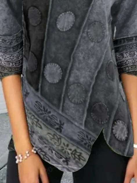 Abstract Long Sleeve Vintage Shift Shirts & Tops