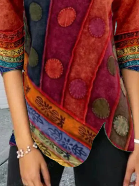 Abstract Long Sleeve Vintage Shift Shirts & Tops