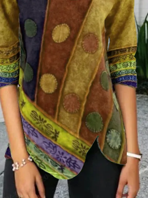 Abstract Long Sleeve Vintage Shift Shirts & Tops