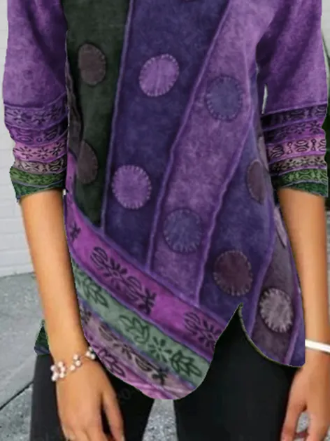 Abstract Long Sleeve Vintage Shift Shirts & Tops