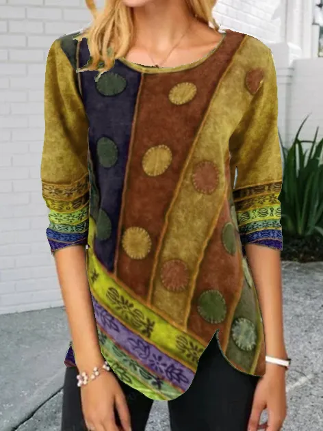 Abstract Long Sleeve Vintage Shift Shirts & Tops