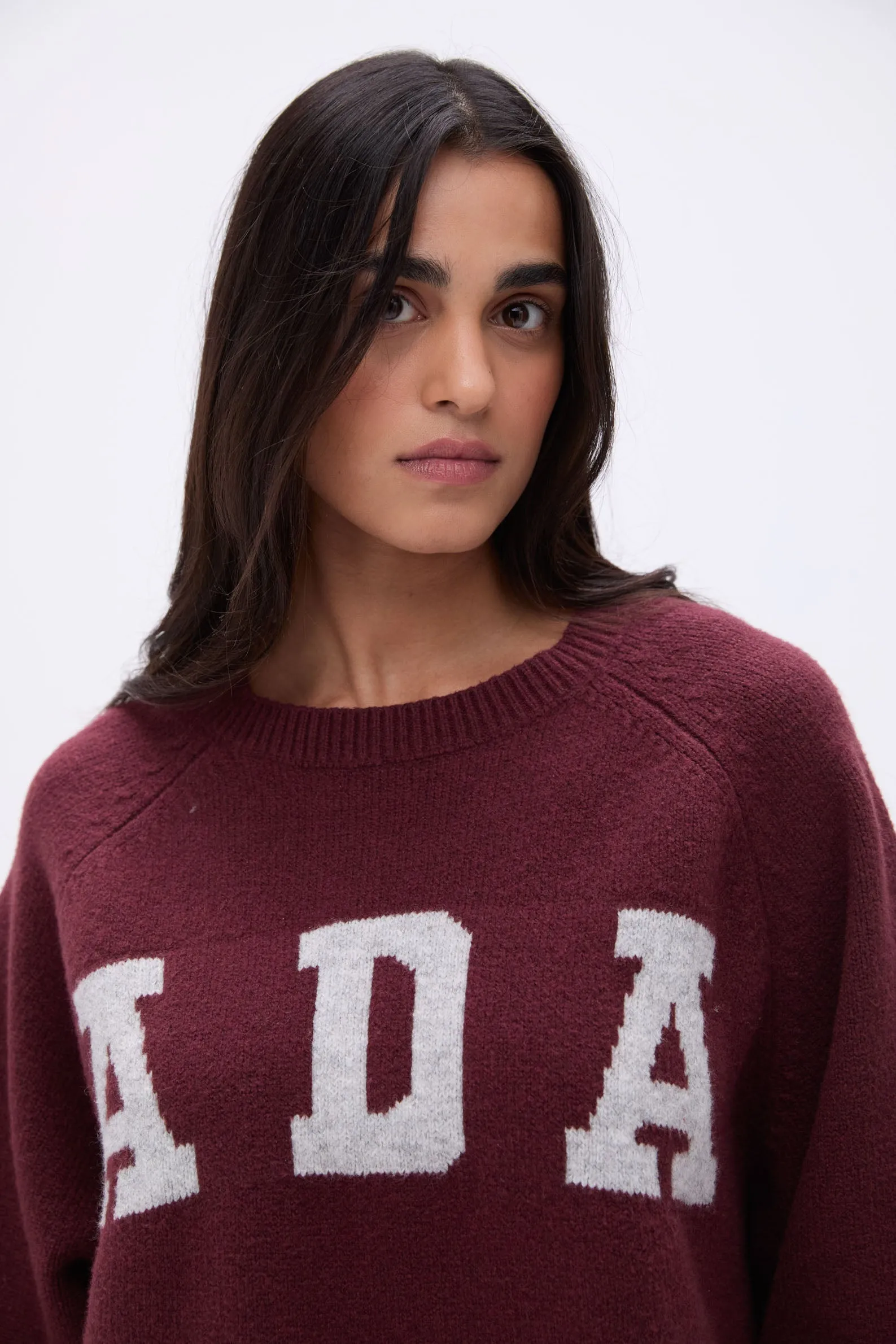 Cozy Oversized Burgundy and Light Grey Melange Knit Sweatshirt