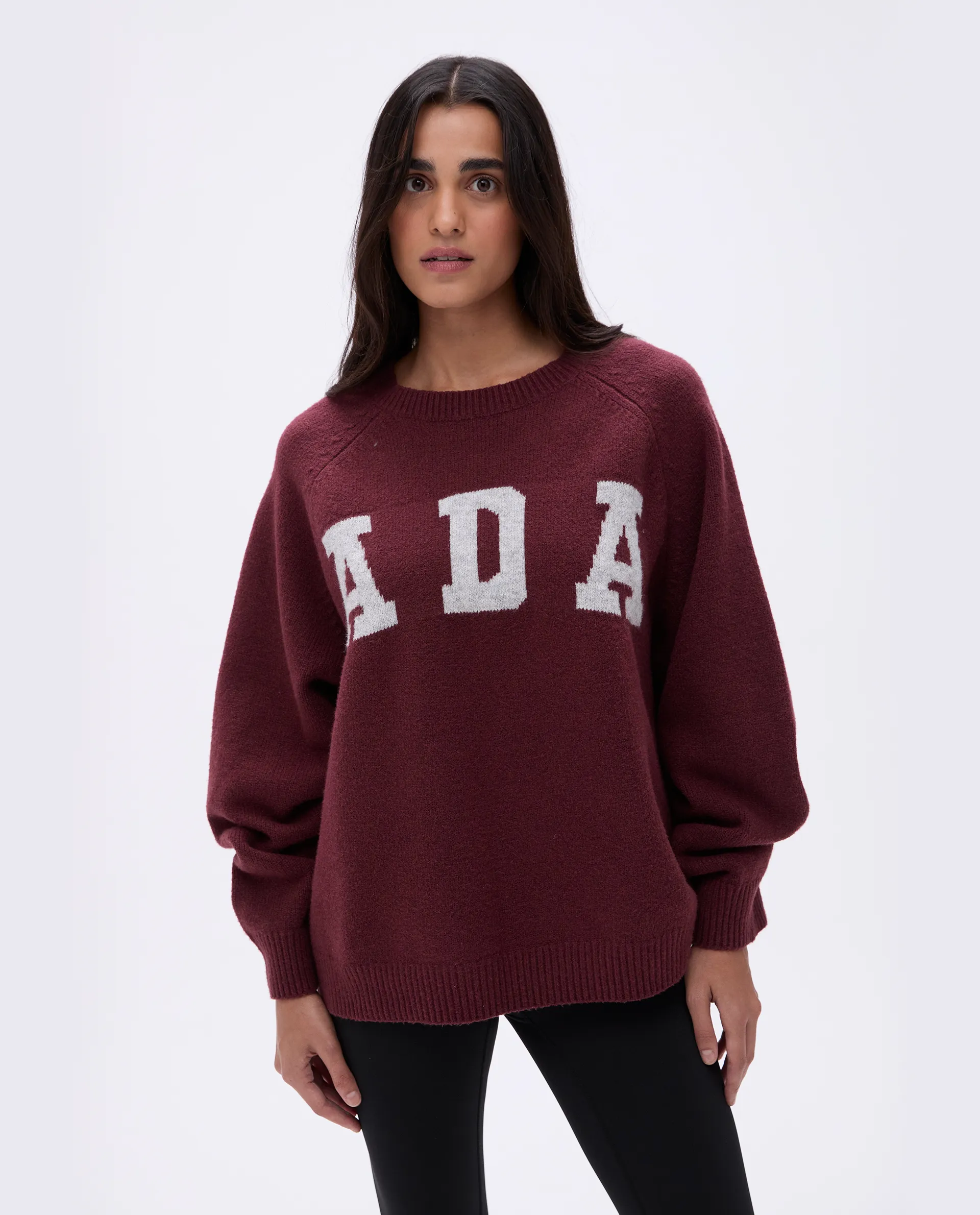 Cozy Oversized Burgundy and Light Grey Melange Knit Sweatshirt