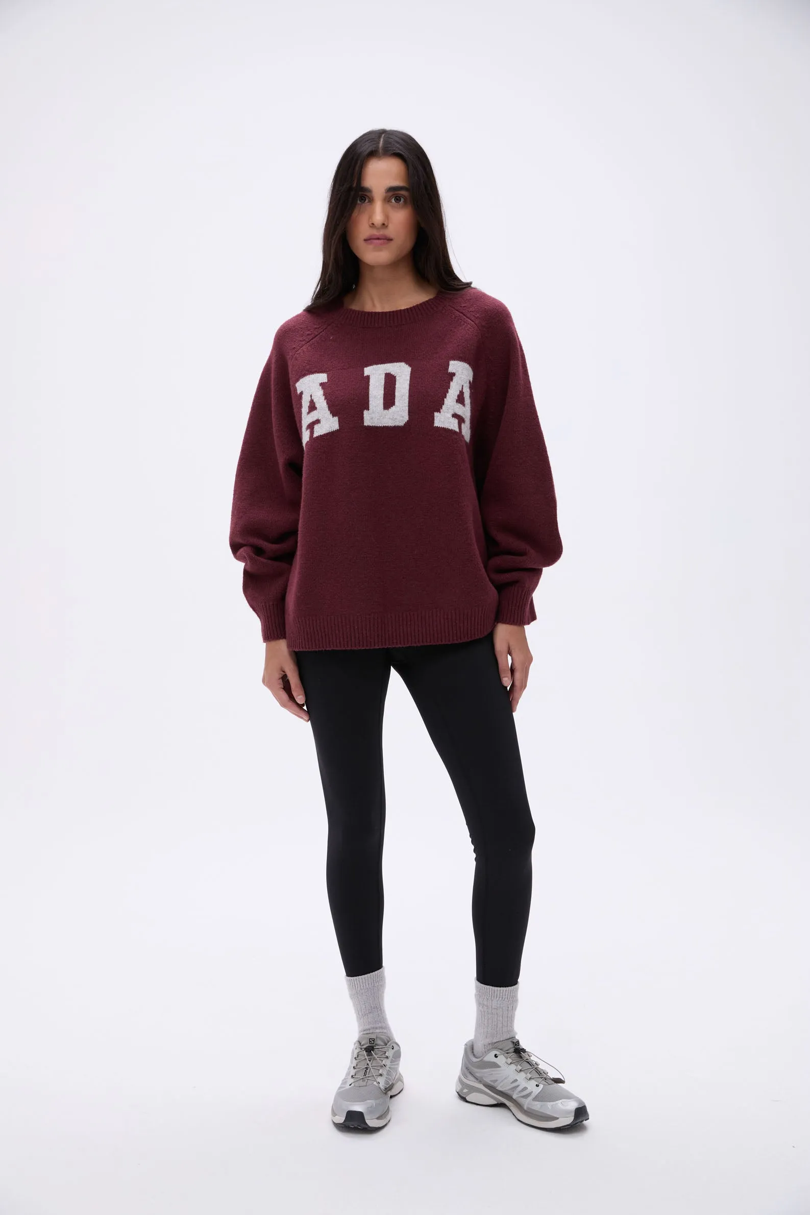 Cozy Oversized Burgundy and Light Grey Melange Knit Sweatshirt
