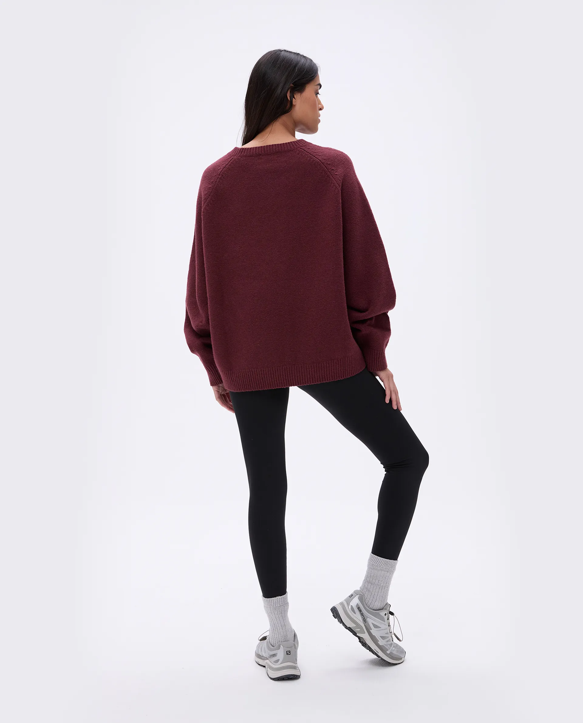Cozy Oversized Burgundy and Light Grey Melange Knit Sweatshirt