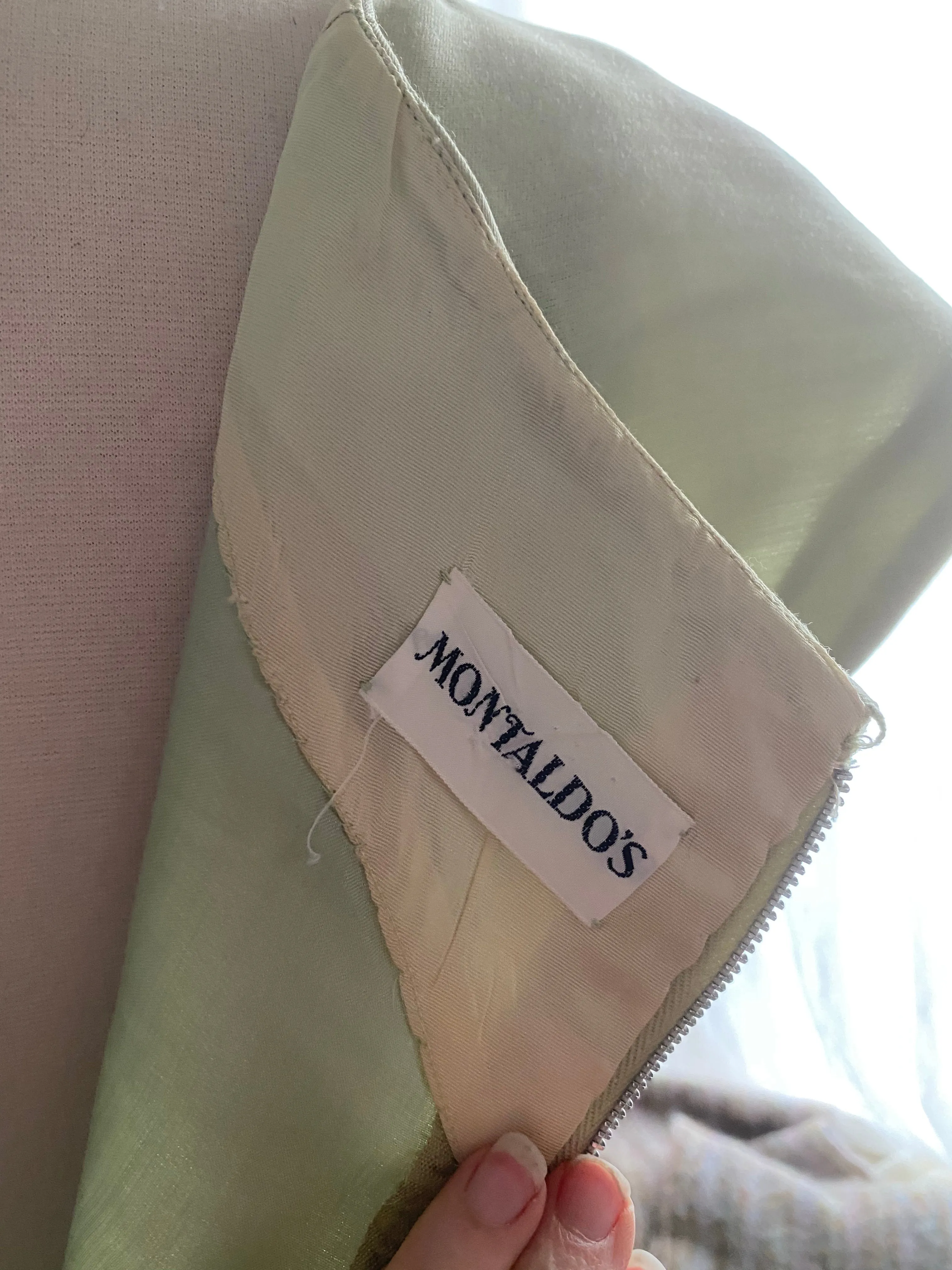 Adorable 1960's Pale Green Silk Cocktail Dress With Rosette / Petite Medium