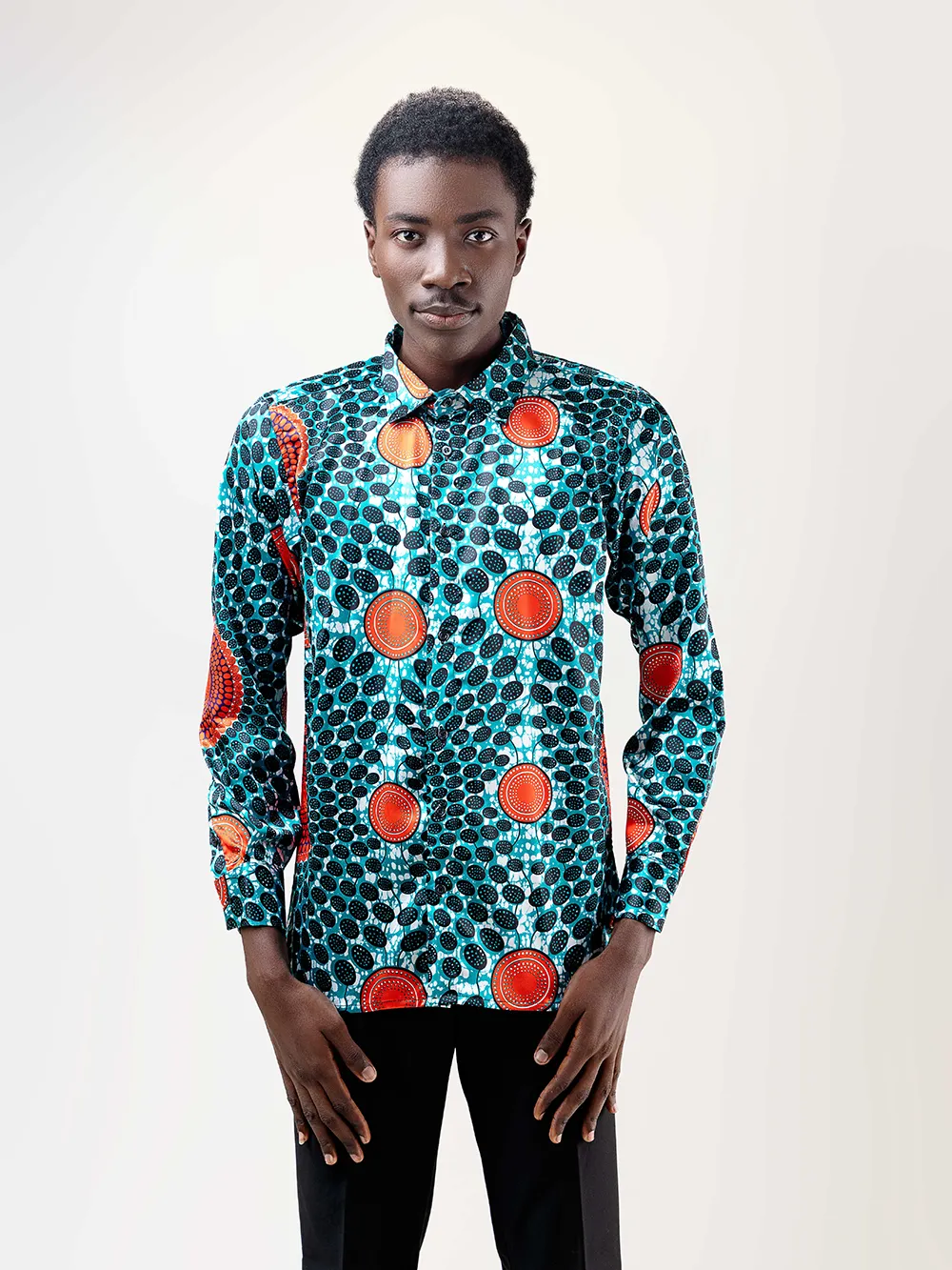 AFRICAN PRINT BABOUNTOU LONG SLEEVE SATIN SHIRT