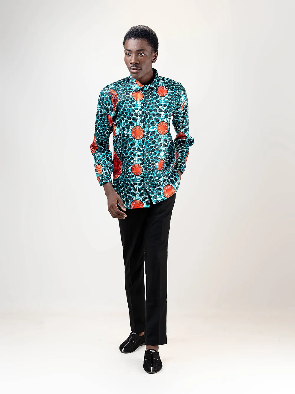 AFRICAN PRINT BABOUNTOU LONG SLEEVE SATIN SHIRT