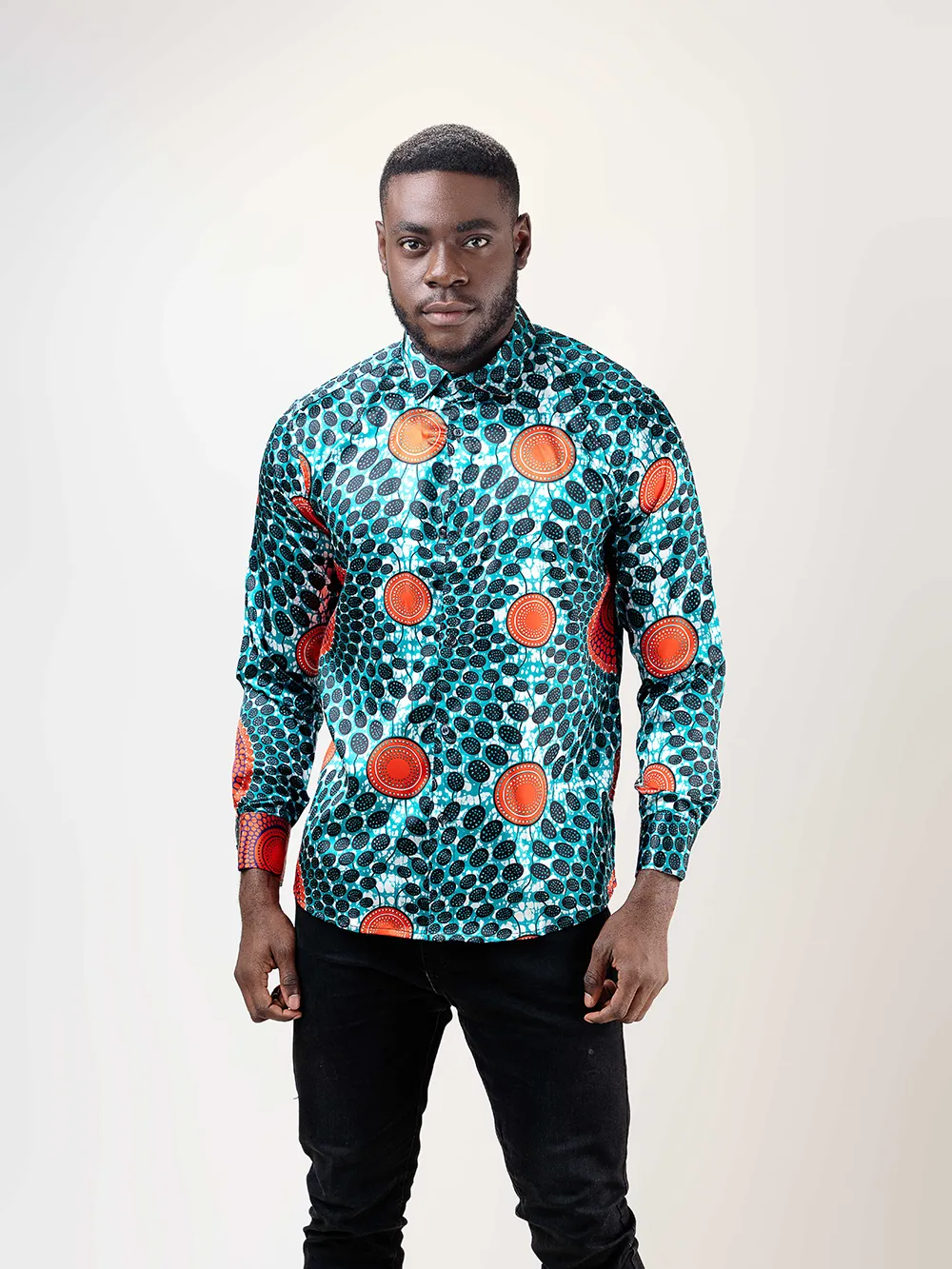 AFRICAN PRINT BABOUNTOU LONG SLEEVE SATIN SHIRT