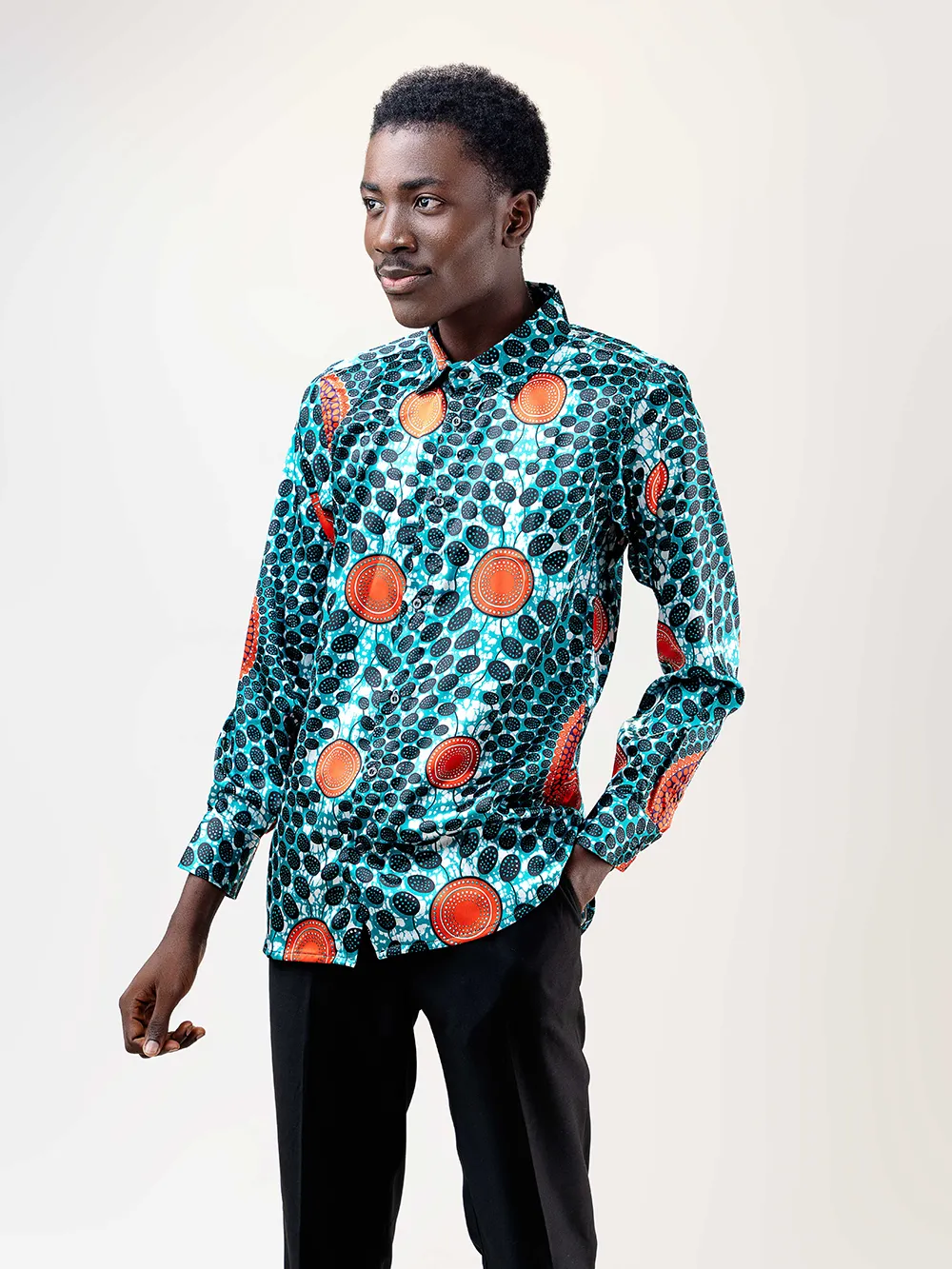 AFRICAN PRINT BABOUNTOU LONG SLEEVE SATIN SHIRT