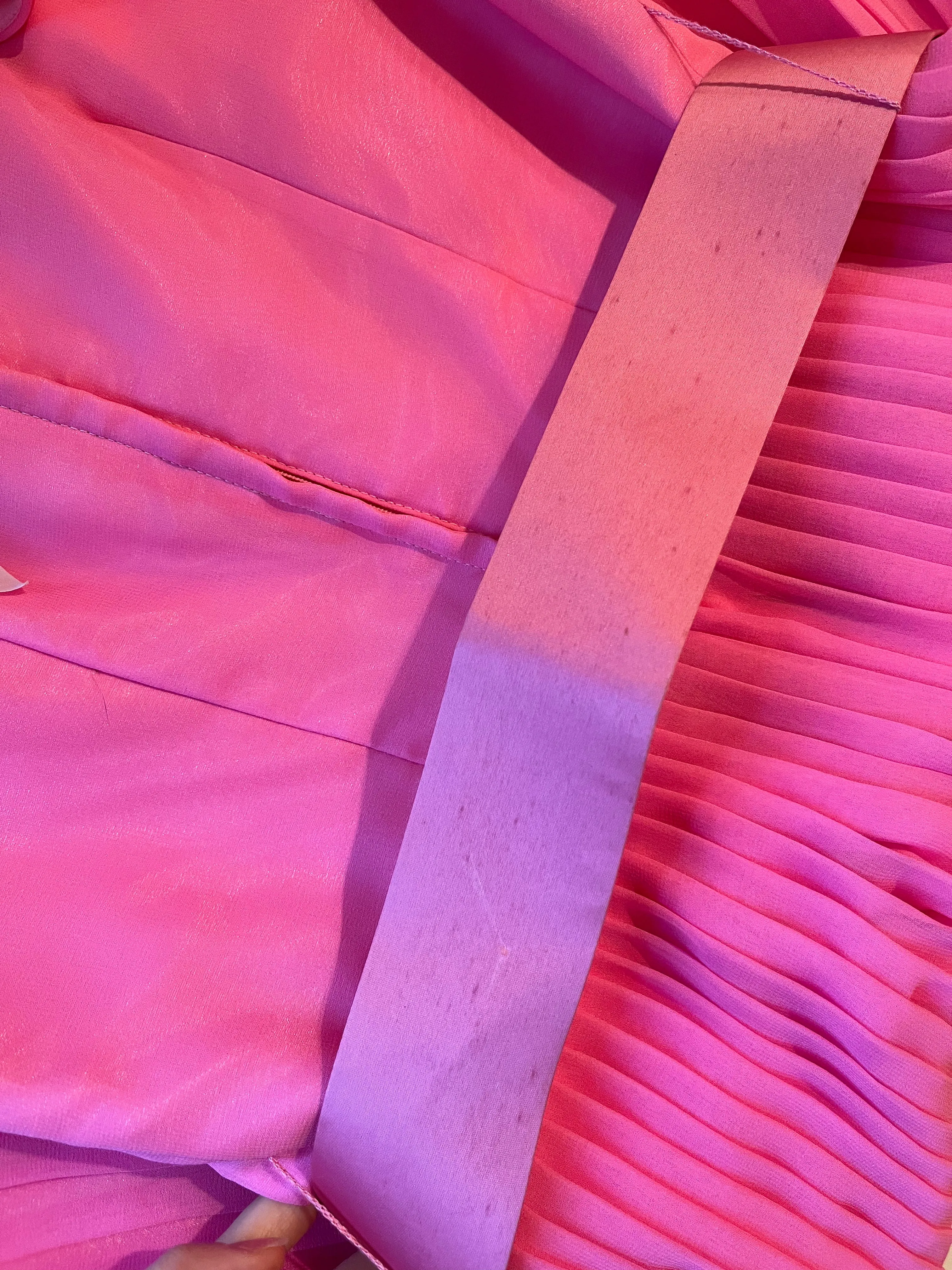 Amazing 1960's Pink Pleated Party Dress With Satin Bow Belt / Sz M