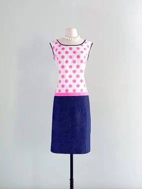 Amazing Hot Pink and Navy Polka Dot Cotton Shift Dress / Sz ML