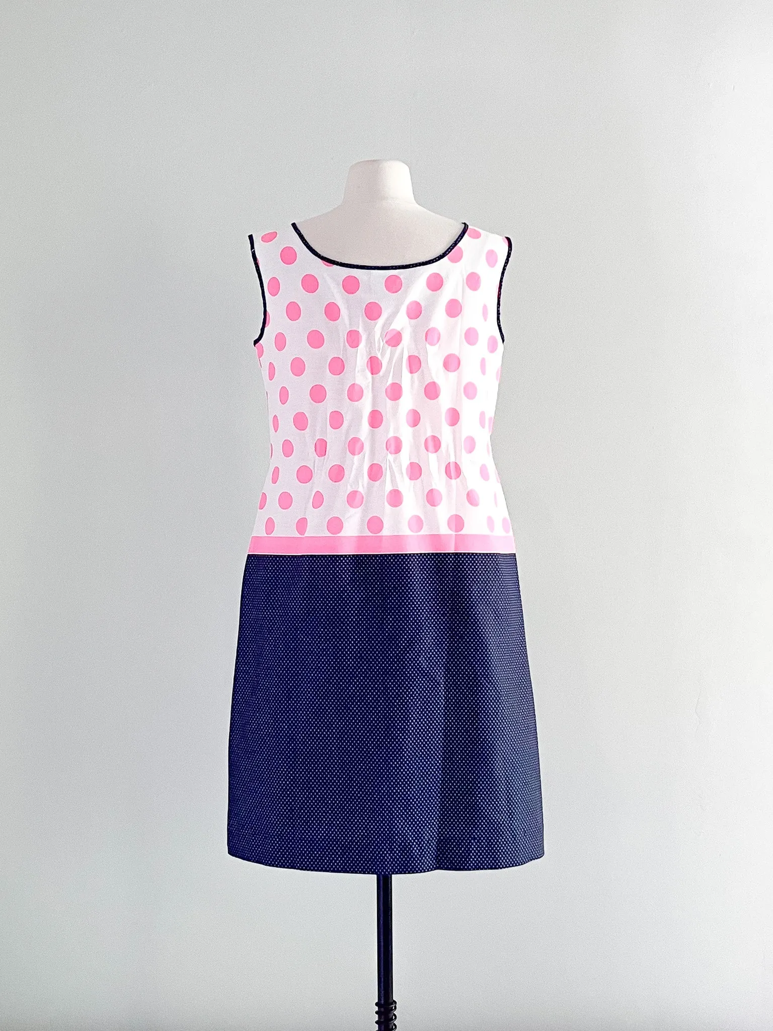 Amazing Hot Pink and Navy Polka Dot Cotton Shift Dress / Sz ML