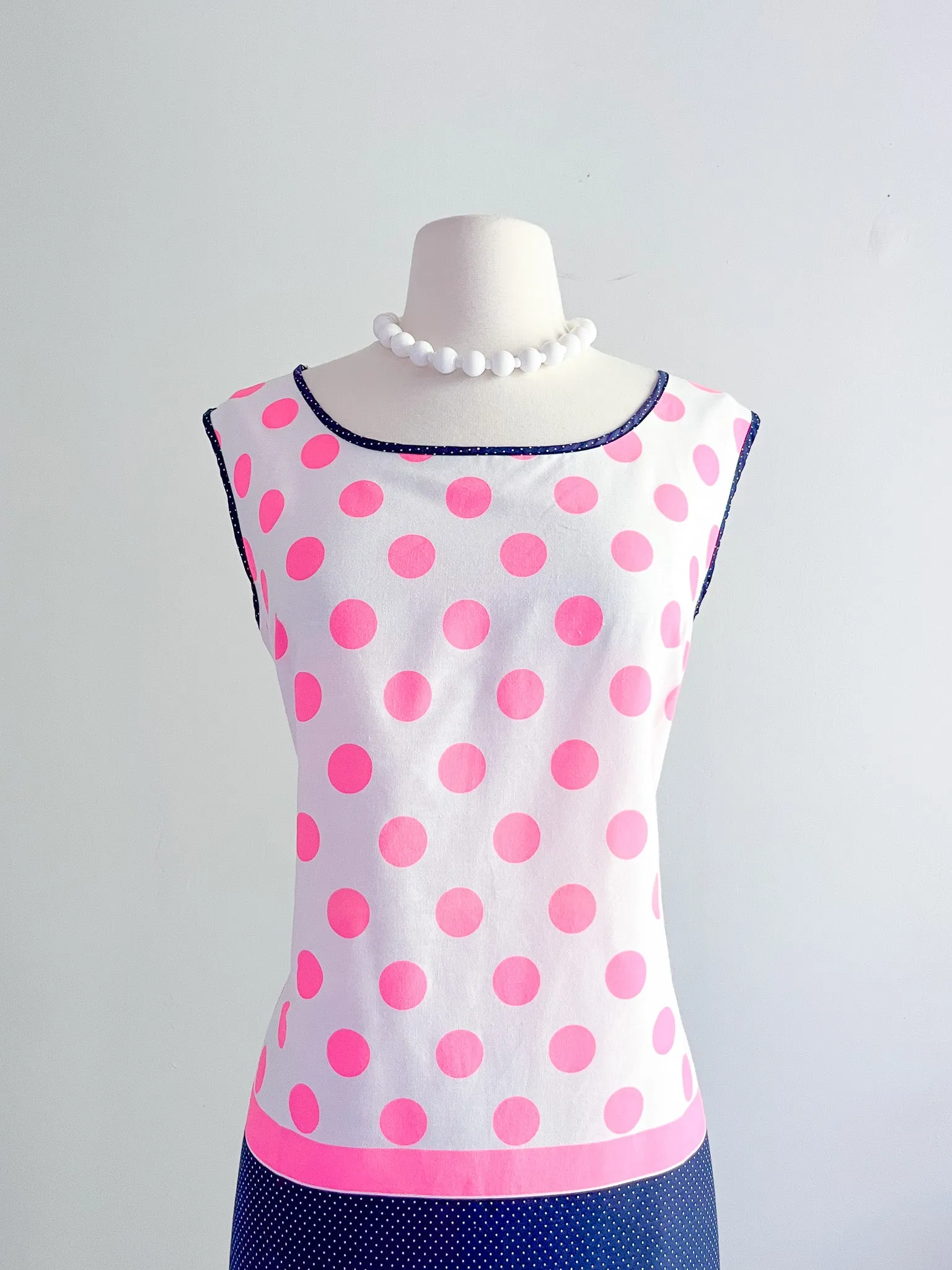 Amazing Hot Pink and Navy Polka Dot Cotton Shift Dress / Sz ML