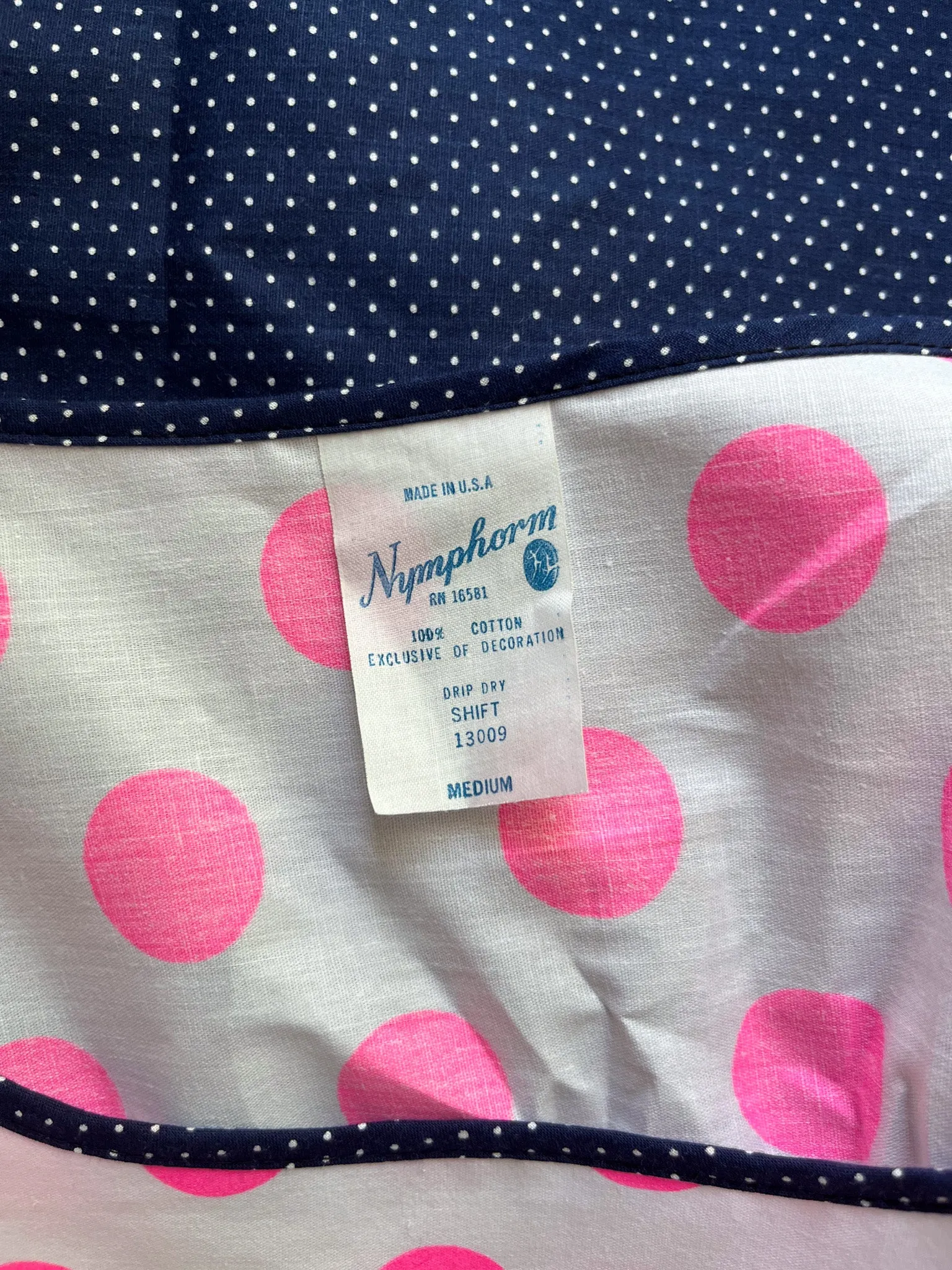 Amazing Hot Pink and Navy Polka Dot Cotton Shift Dress / Sz ML