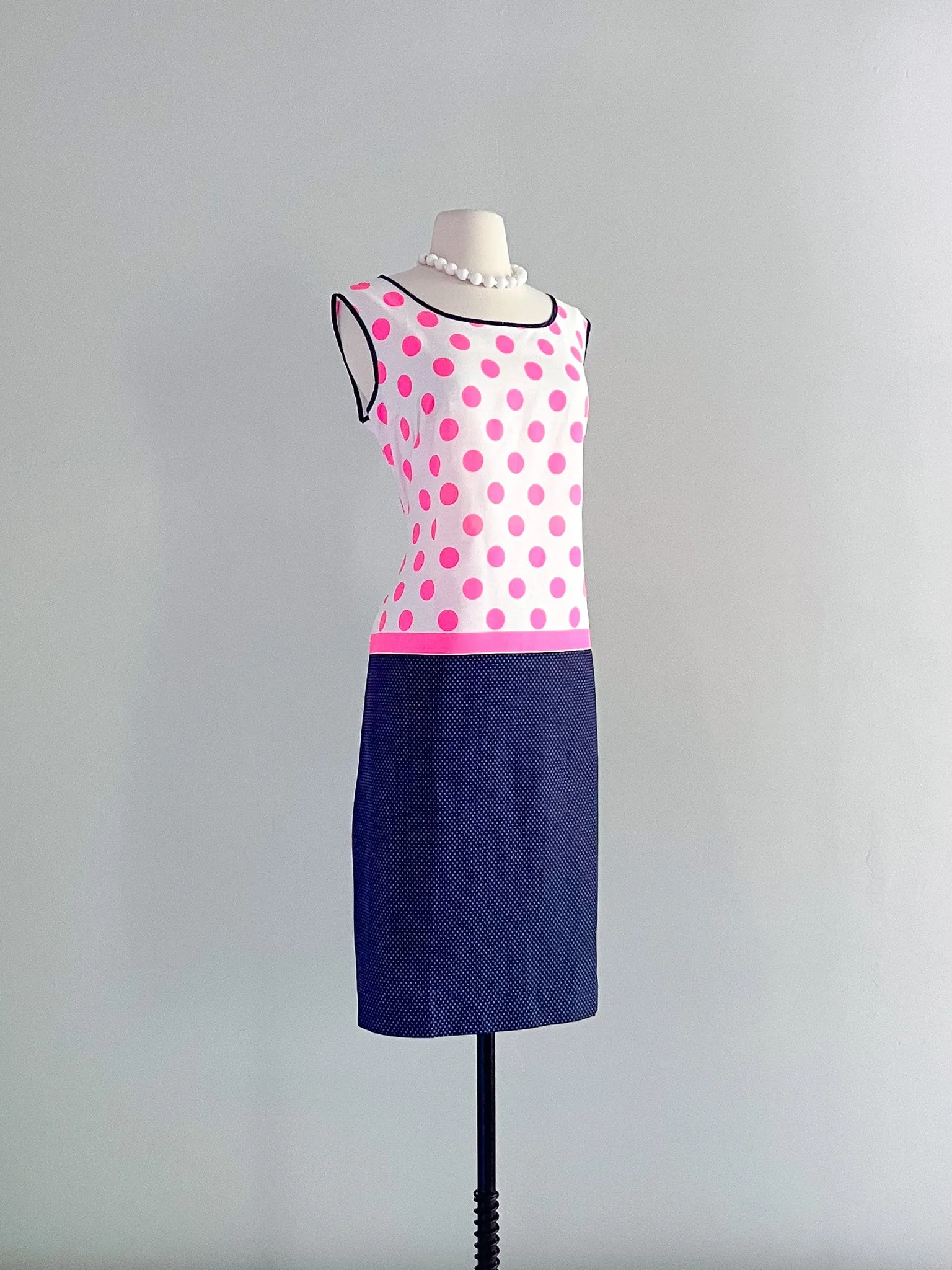Amazing Hot Pink and Navy Polka Dot Cotton Shift Dress / Sz ML