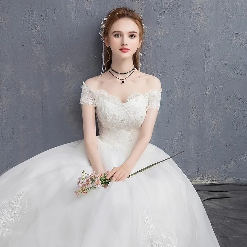 Applique Lace Vintage Wedding Dress Off Shoulder Bride Dress