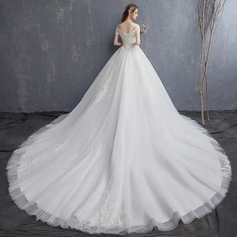 Applique Lace Vintage Wedding Dress Off Shoulder Bride Dress