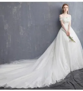 Applique Lace Vintage Wedding Dress Off Shoulder Bride Dress