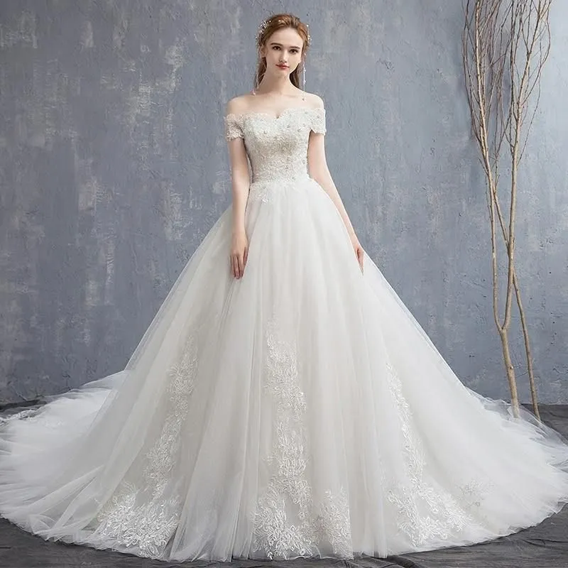 Applique Lace Vintage Wedding Dress Off Shoulder Bride Dress