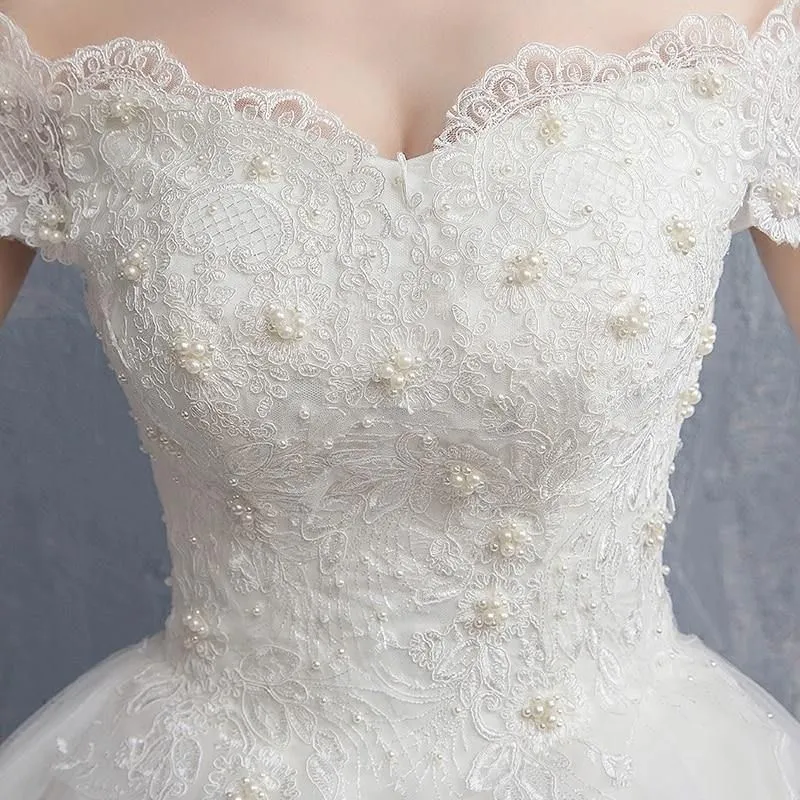 Applique Lace Vintage Wedding Dress Off Shoulder Bride Dress