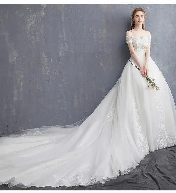 Applique Lace Vintage Wedding Dress Off Shoulder Bride Dress