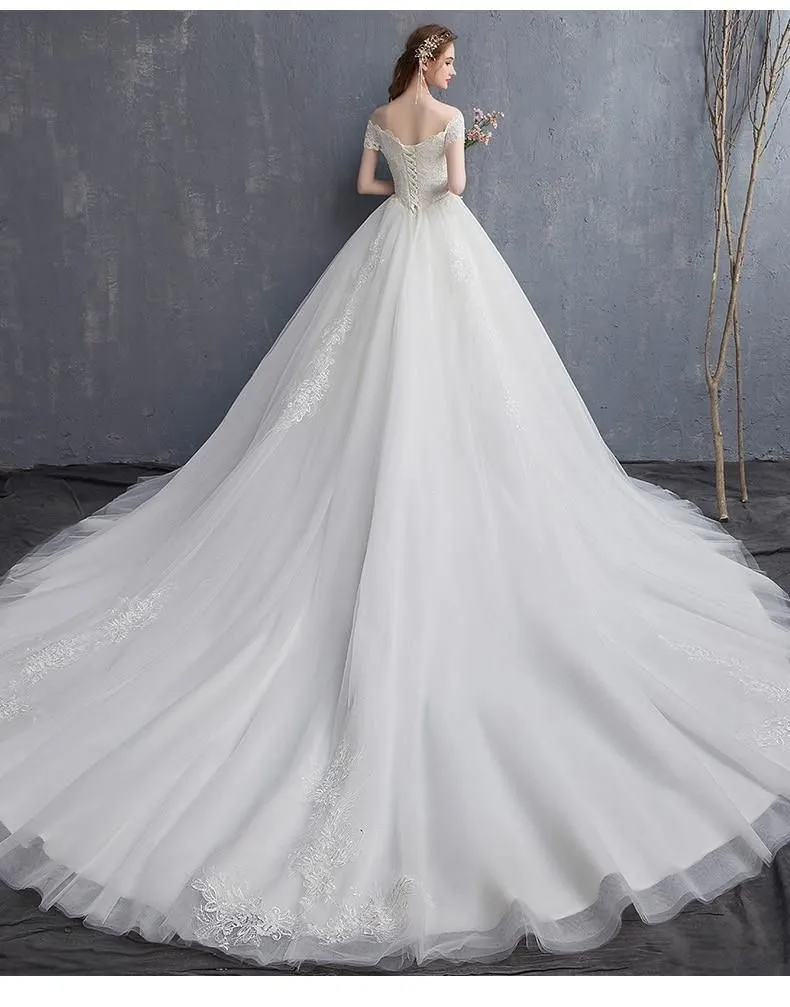 Applique Lace Vintage Wedding Dress Off Shoulder Bride Dress