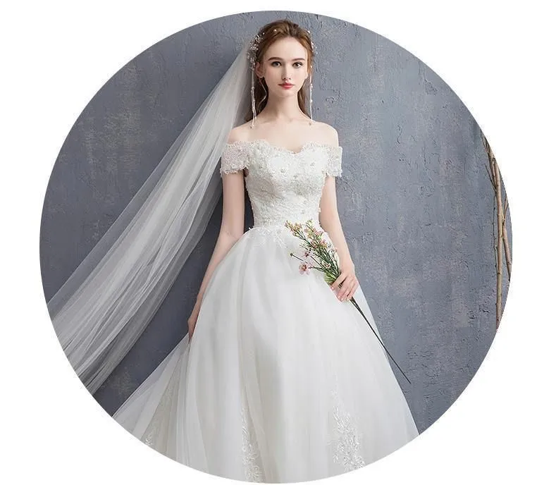 Applique Lace Vintage Wedding Dress Off Shoulder Bride Dress