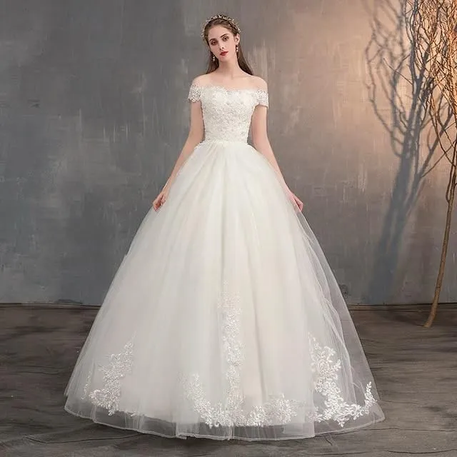 Applique Lace Vintage Wedding Dress Off Shoulder Bride Dress