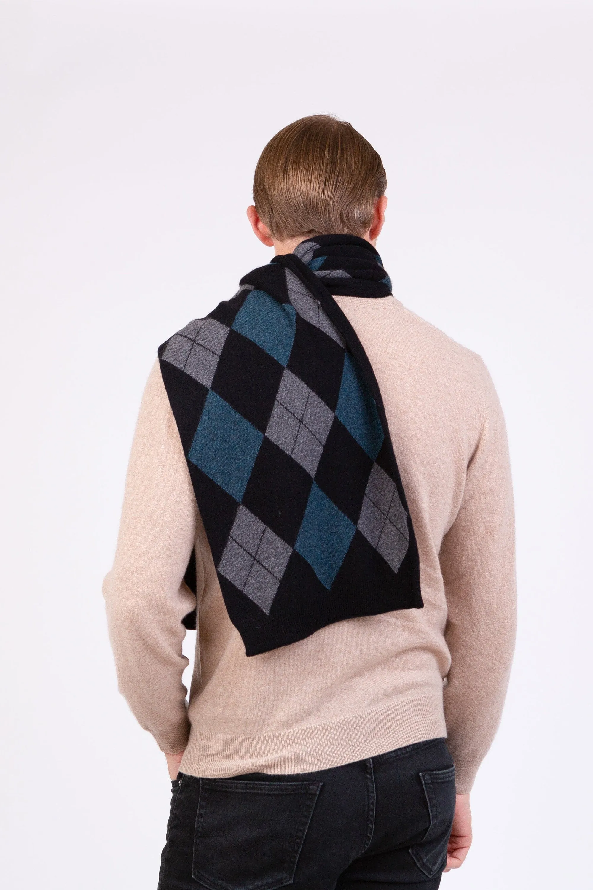 Argyle Cashmere Scarf - Black Mix