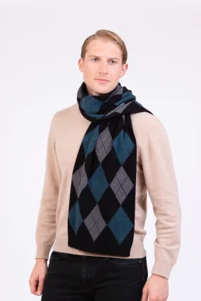 Argyle Cashmere Scarf - Black Mix