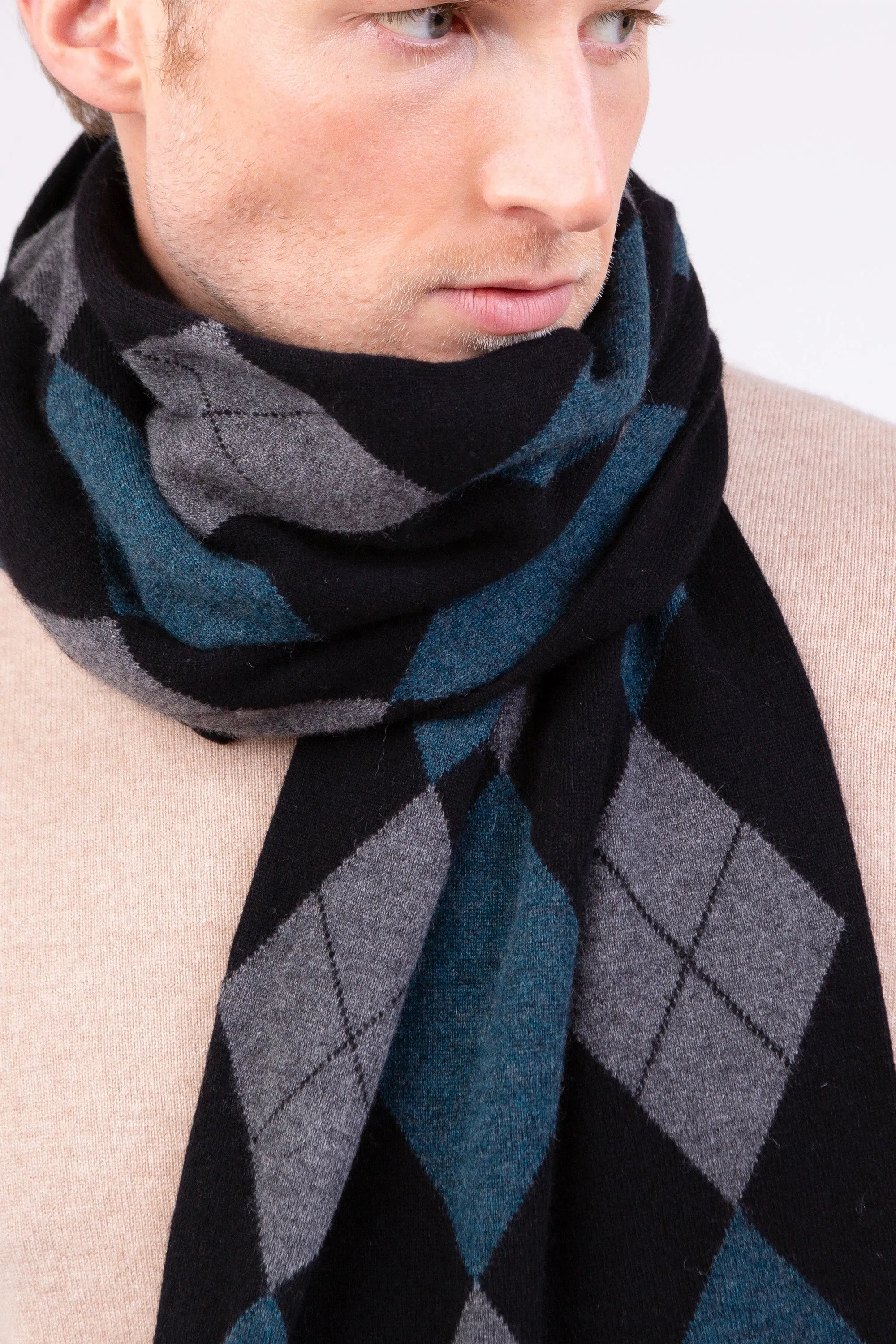Argyle Cashmere Scarf - Black Mix