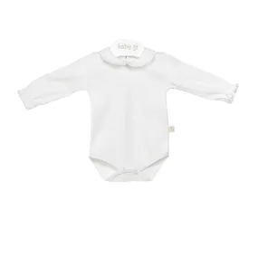 Baby Gi White Long Sleeved Bodysuit with Pink Polka Dot Collar