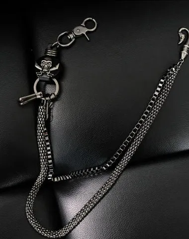 Badass Mens Leather Skull Key Chain Long Pants Chain Biker Wallet Chain For Men
