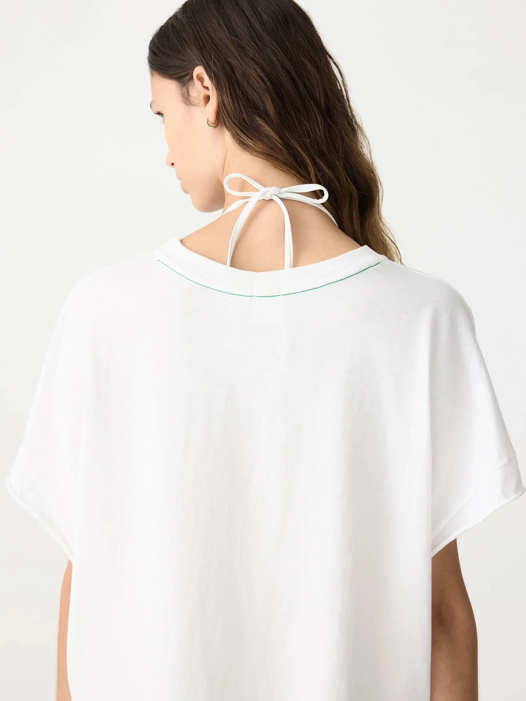 Bassike Boxy Pocket Detail Short Sleeve T-Shirt in White and Aloe Vera