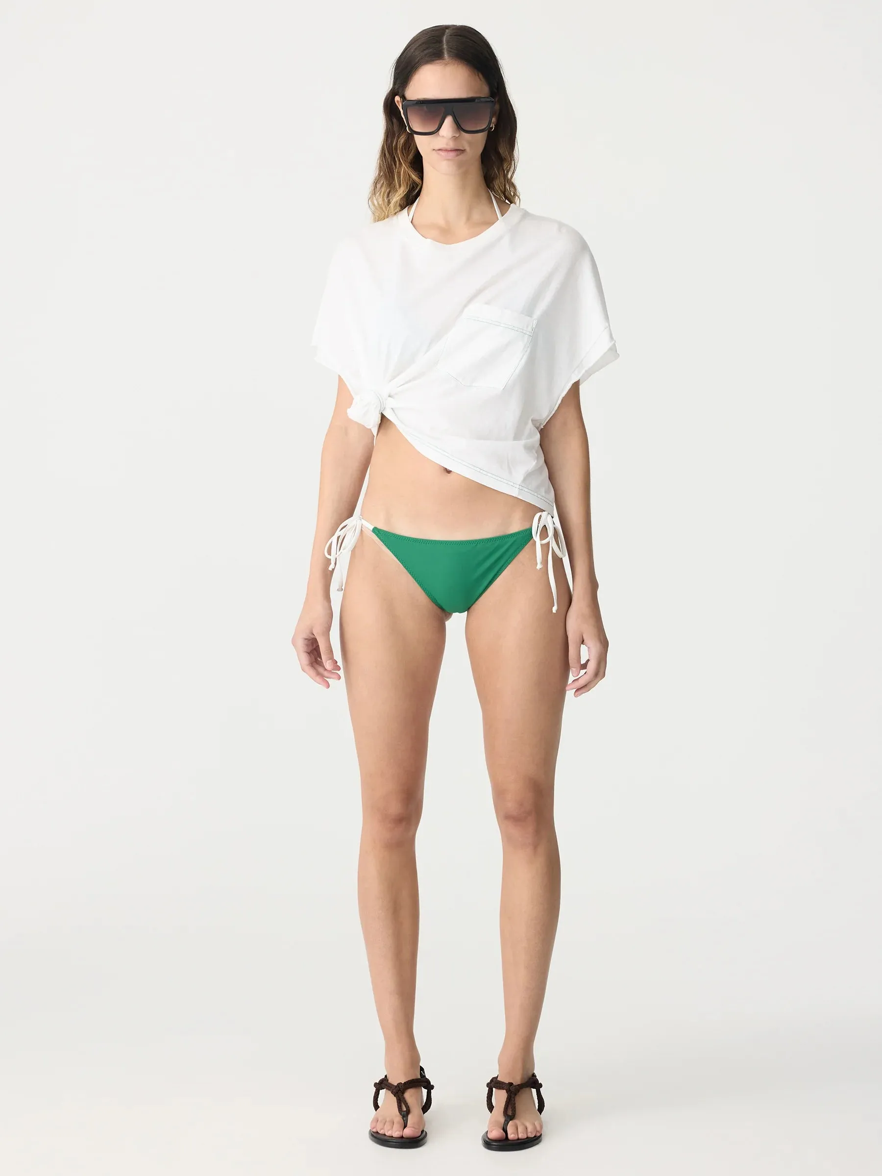 Bassike Boxy Pocket Detail Short Sleeve T-Shirt in White and Aloe Vera