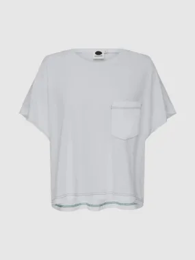 Bassike Boxy Pocket Detail Short Sleeve T-Shirt in White and Aloe Vera