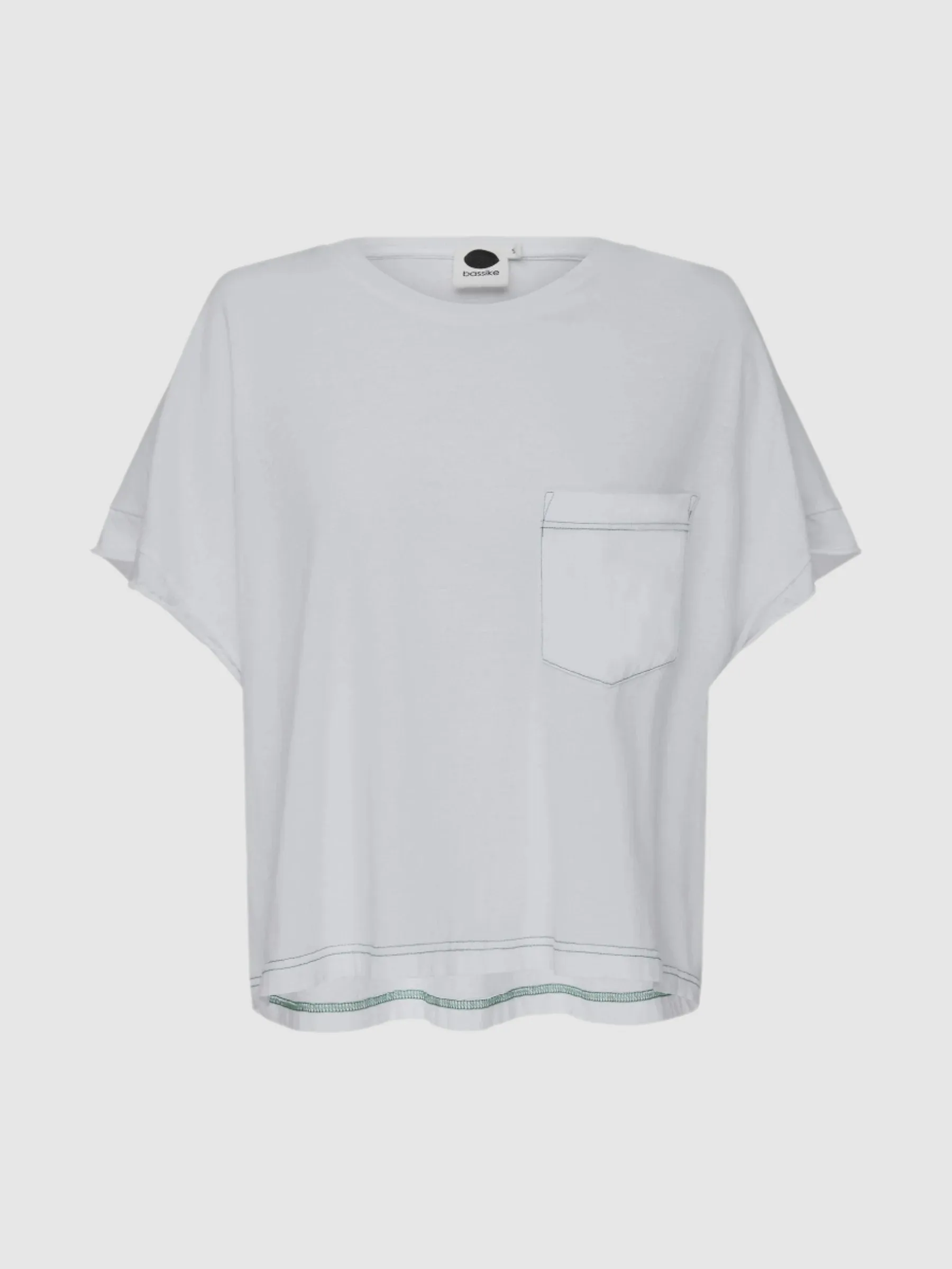 Bassike Boxy Pocket Detail Short Sleeve T-Shirt in White and Aloe Vera