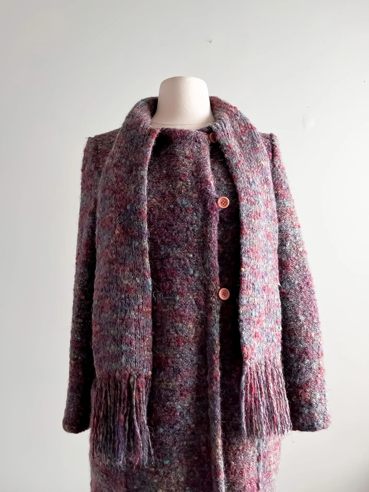 Beautiful 1970s Speckled Mohair Knit Sweater Coat / Sz M