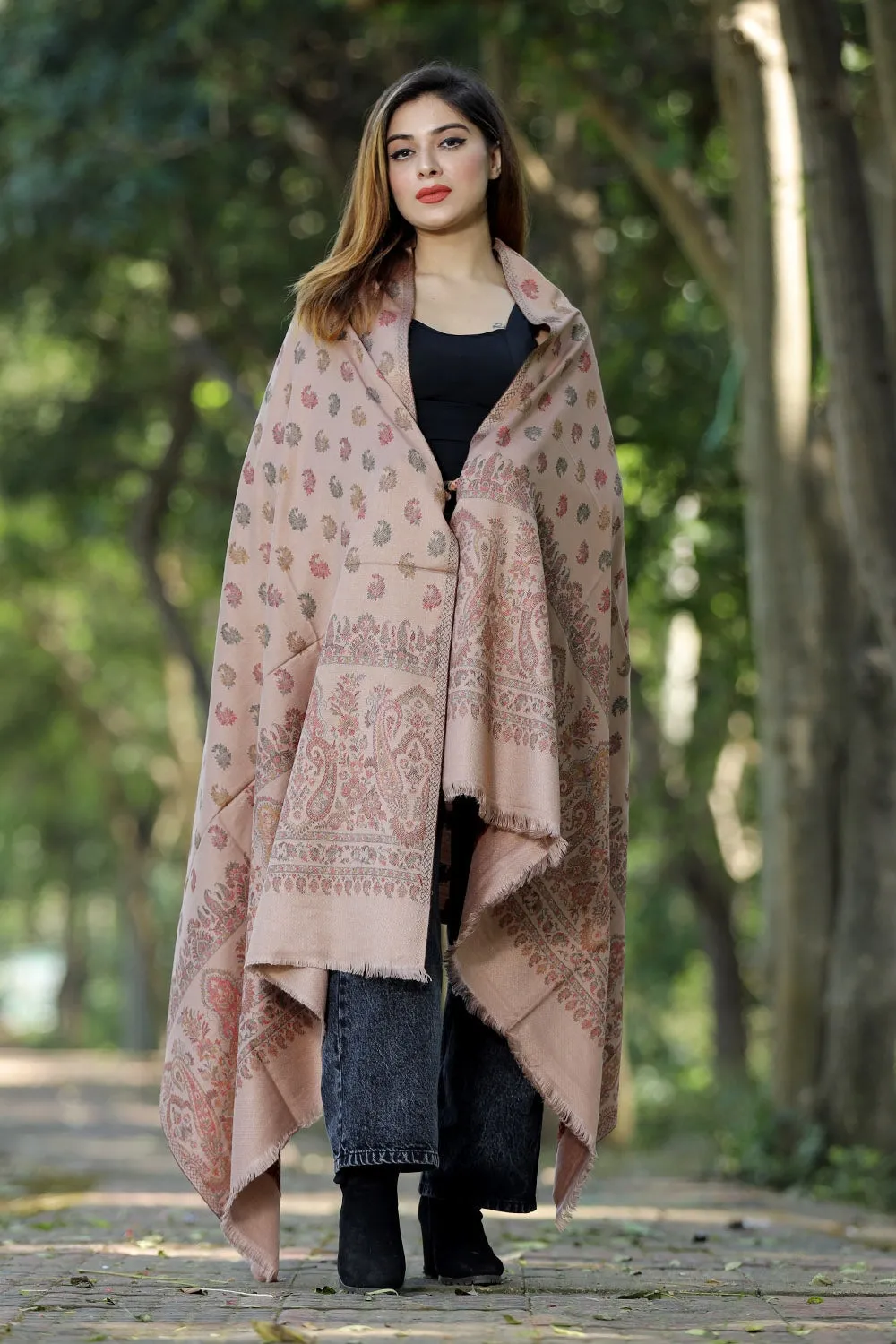 BEIGE COLOUR SHAWL WITH ZARI & KANI WORK DEFINES ROYAL AND LUXURIOUS EXTREMELY COMFORTABLE FOR ALL EVENTS