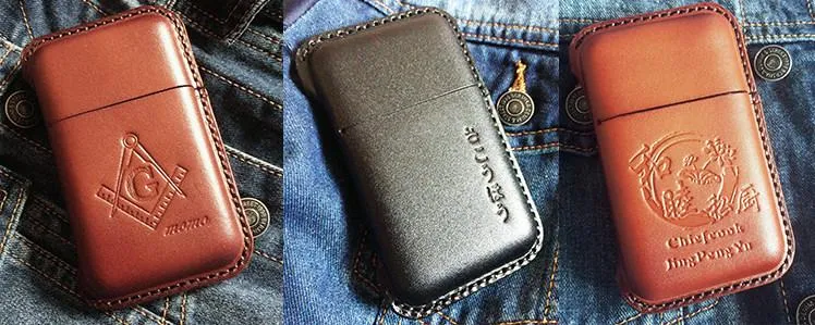 Beige Leather Mens Engraved Carp Cigarette Holder Case Vintage Custom Cigarette Case for Men