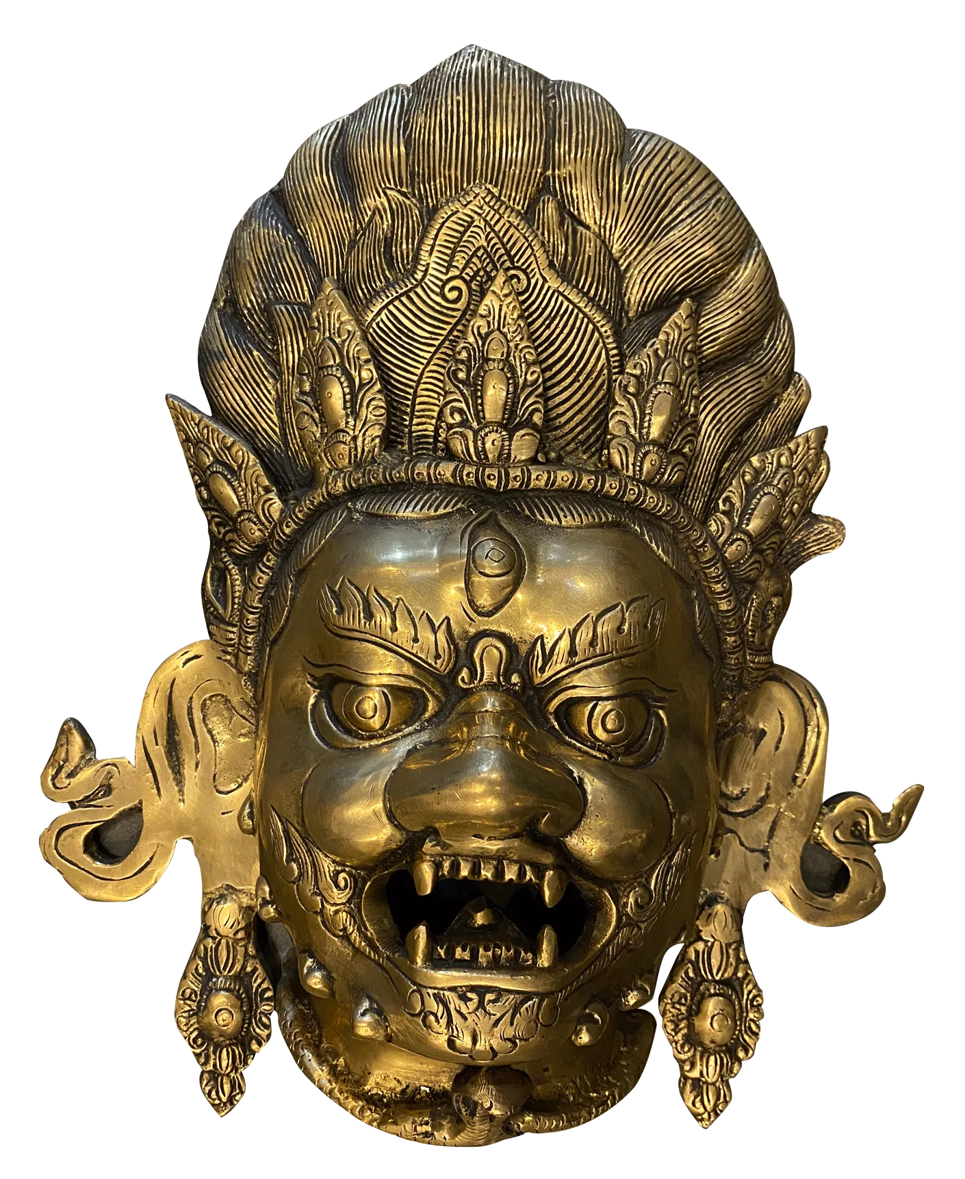 Bhairav (Shiva) in Vintage Style Brass Mask
