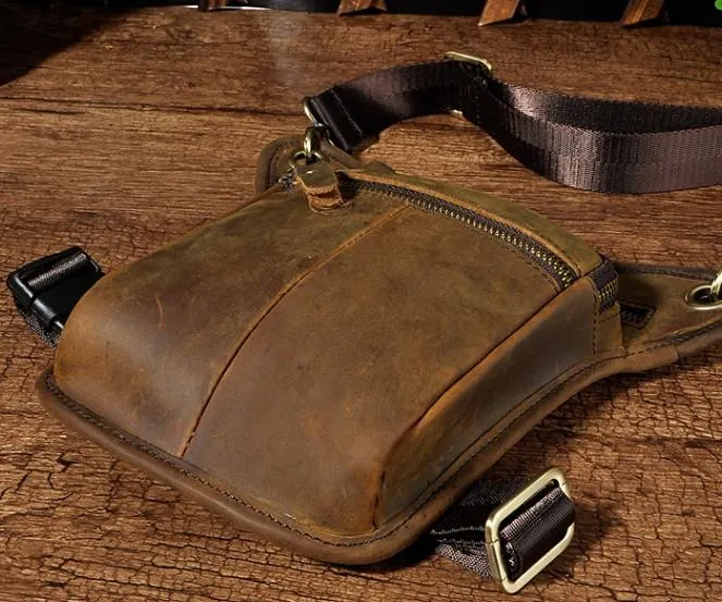 Biker Mens Leather Drop Leg Bag Waist Bag Side Bags Belt Pouch Pack for Men